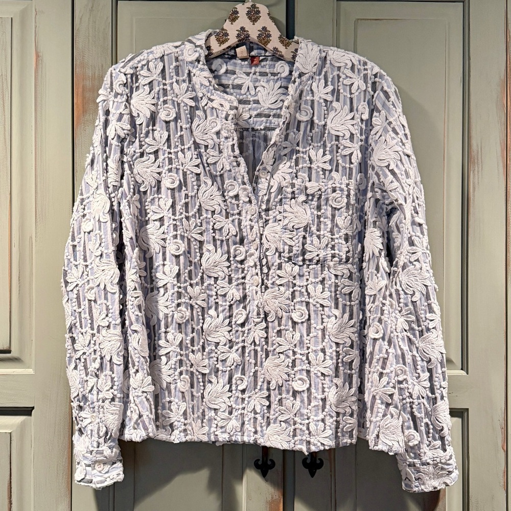 Pilcro Textured Blue & White Long Sleeve Shirt